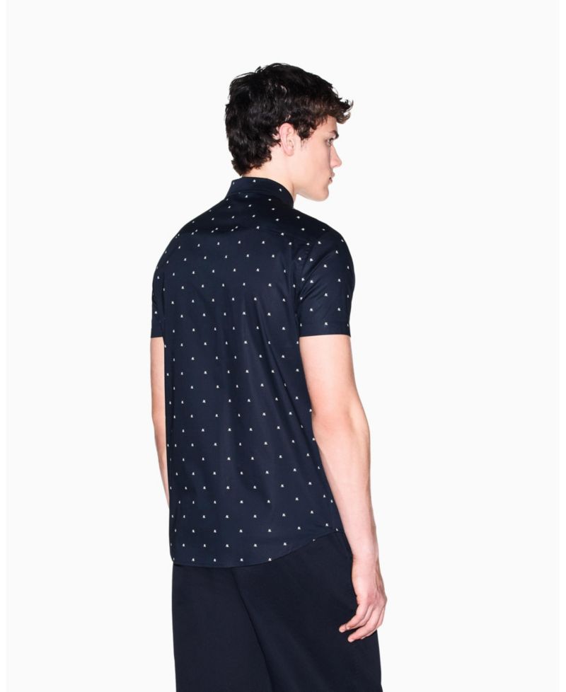 Men's Short Sleeve Poplin Allover logo Print Button Down Shirt