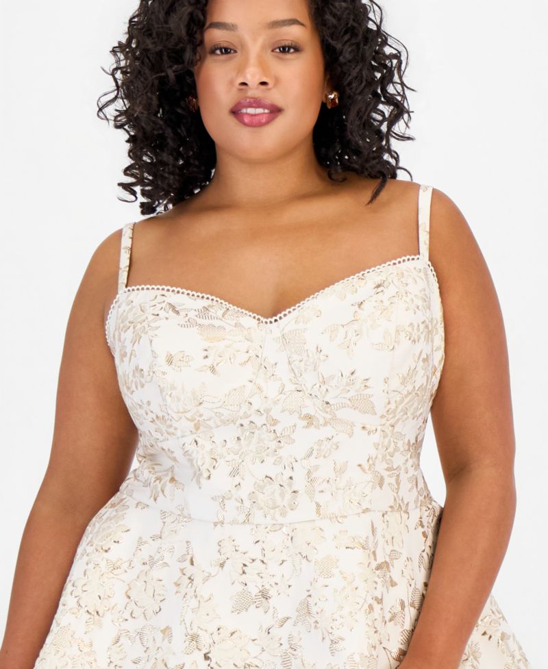 Trendy Plus Size Sweetheart-Neck Spaghetti-Strap Jacquard Dress