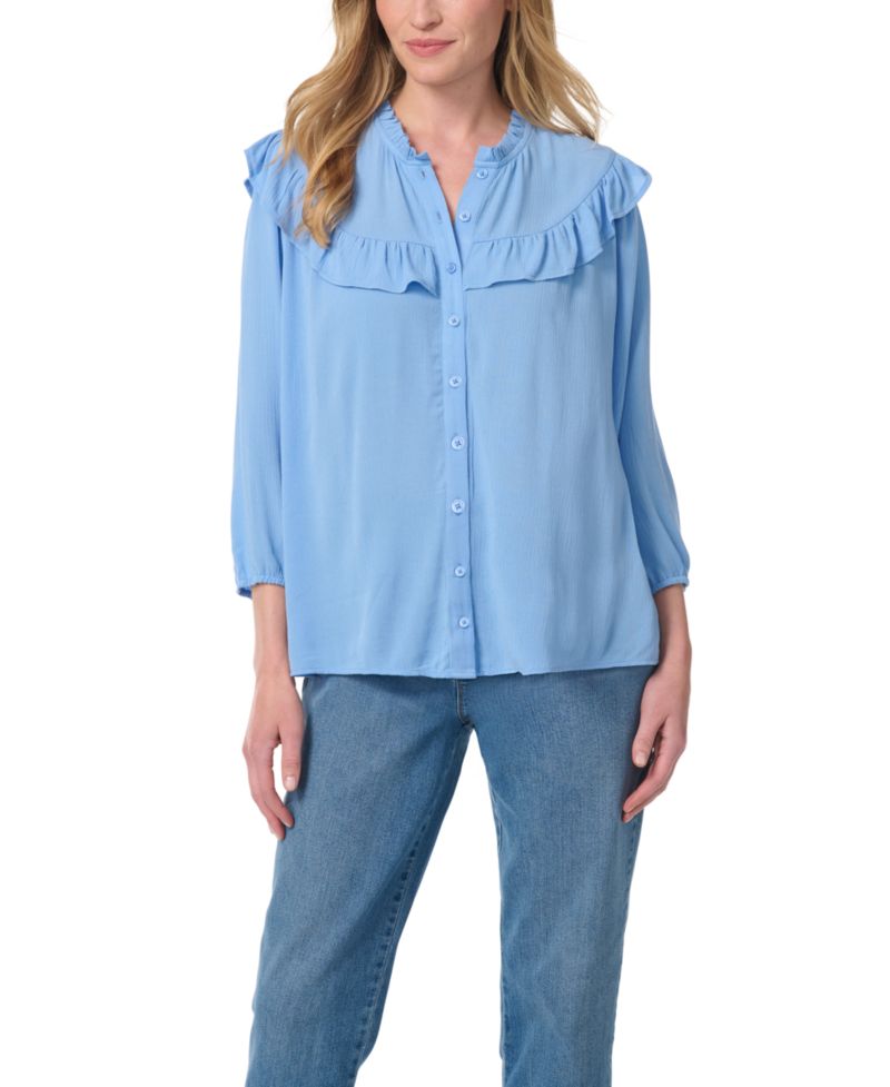 Women's Nia Peasant 3/4-Sleeve Cascading-Ruffles Blouse