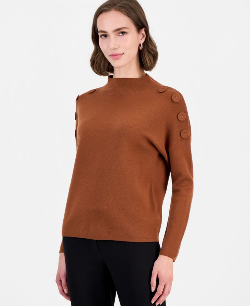 Women's Dropped-Shoulder Mock Neck Pullover Sweater