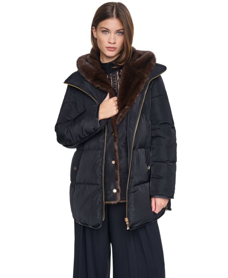 Women's Faux Fur Bibbed Hooded Puffer