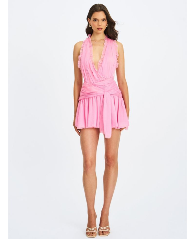 Women's Odelle Tulip Pink Crinkle Chiffon Wrap Dress
