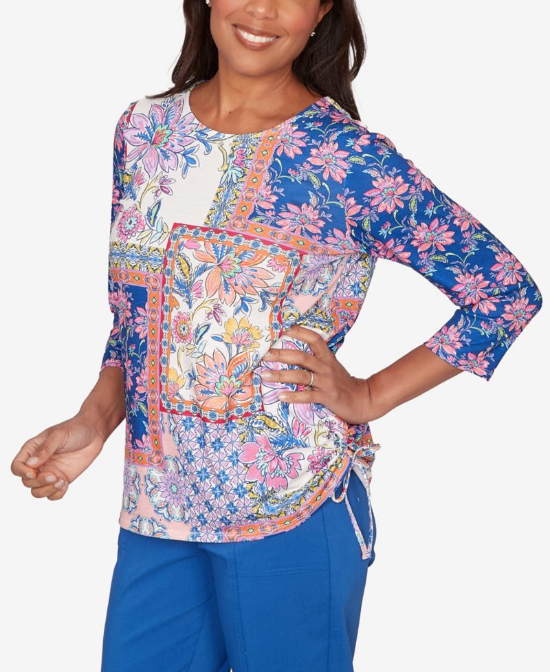 Women's The Royal Treatment Geometric Floral Tie Ruched Top