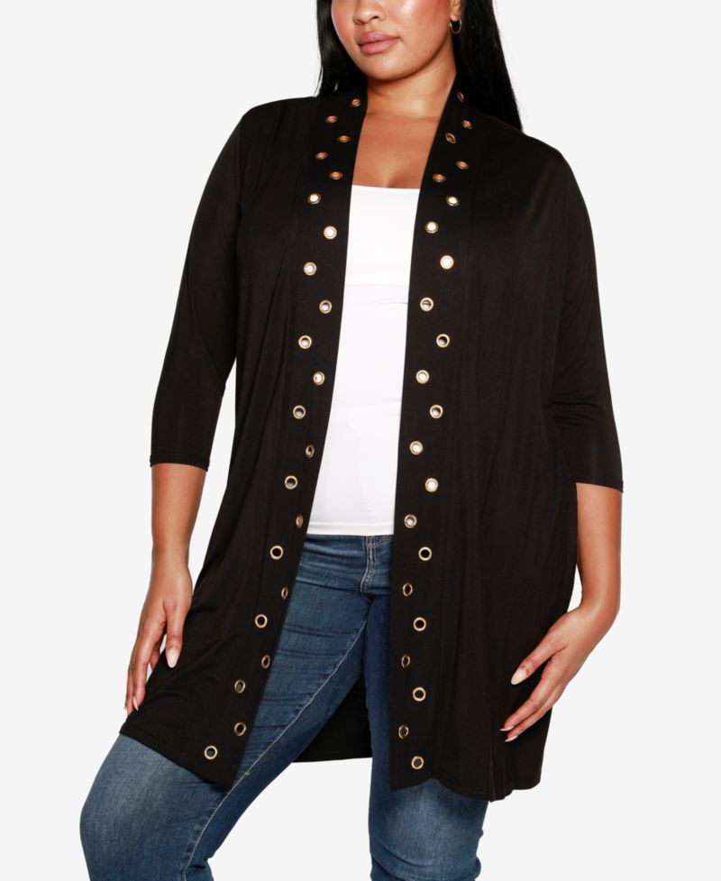 Plus Size Grommet-Trim Duster Cardigan Sweater