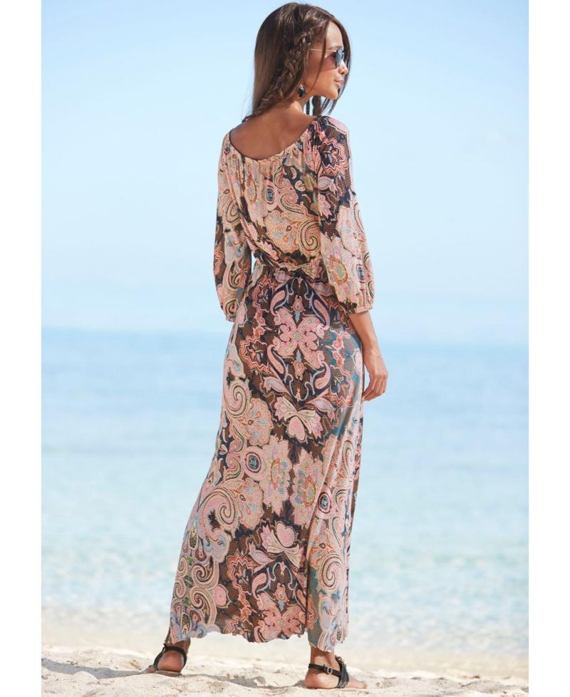 Women's Viscose Printed Cutout Multiway Elastic-Waist Maxi Dress