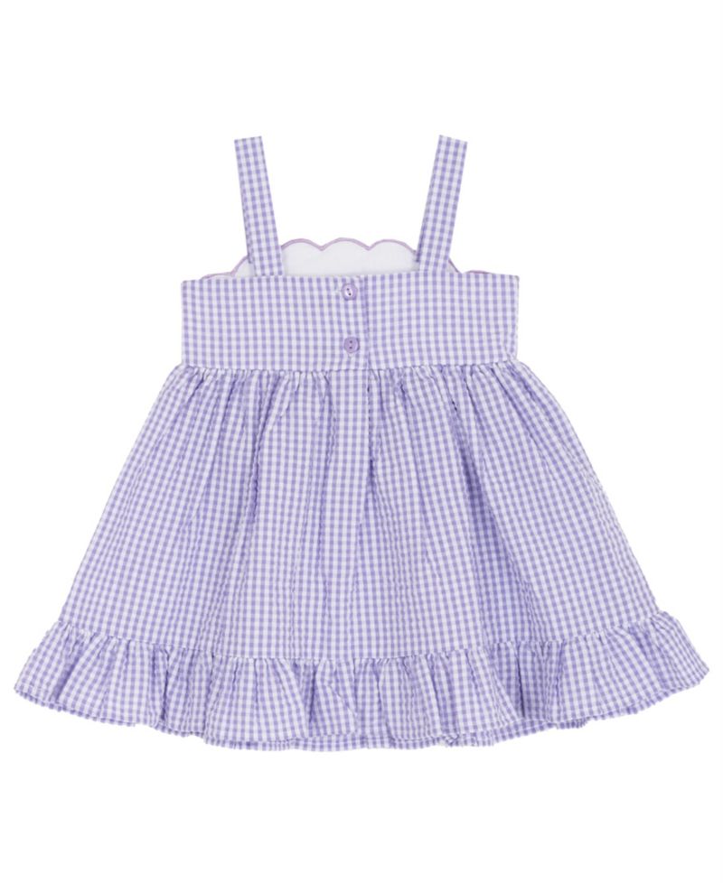 Baby Girls' Lilac Scalloped Seersucker Square Neck Dress and Panty, 2-Piece Set