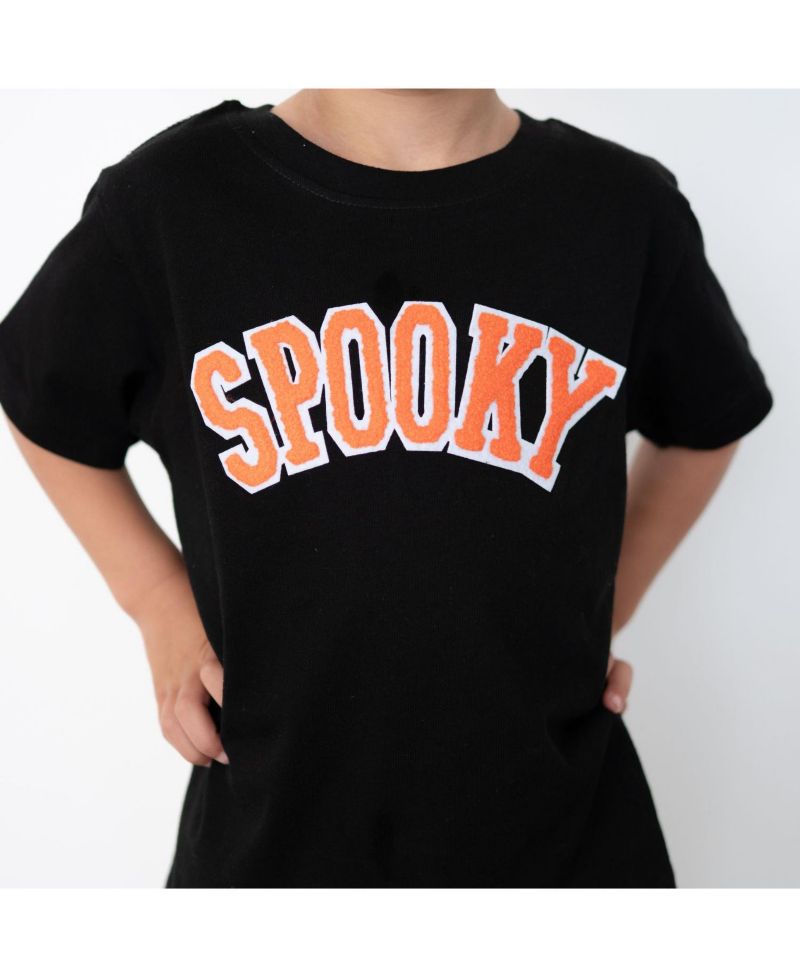 Little Boys Spooky Orange Patch Halloween Short Sleeve T-Shirt