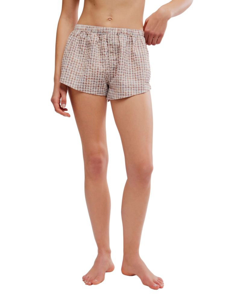 Women's Cross My Heart Pull-On Crinkled Plaid Boxer Shorts, 2" Inseam