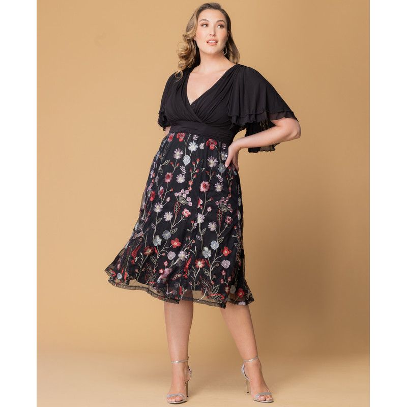 Plus Size Lillian Embroidered Mesh Midi Cocktail Dress