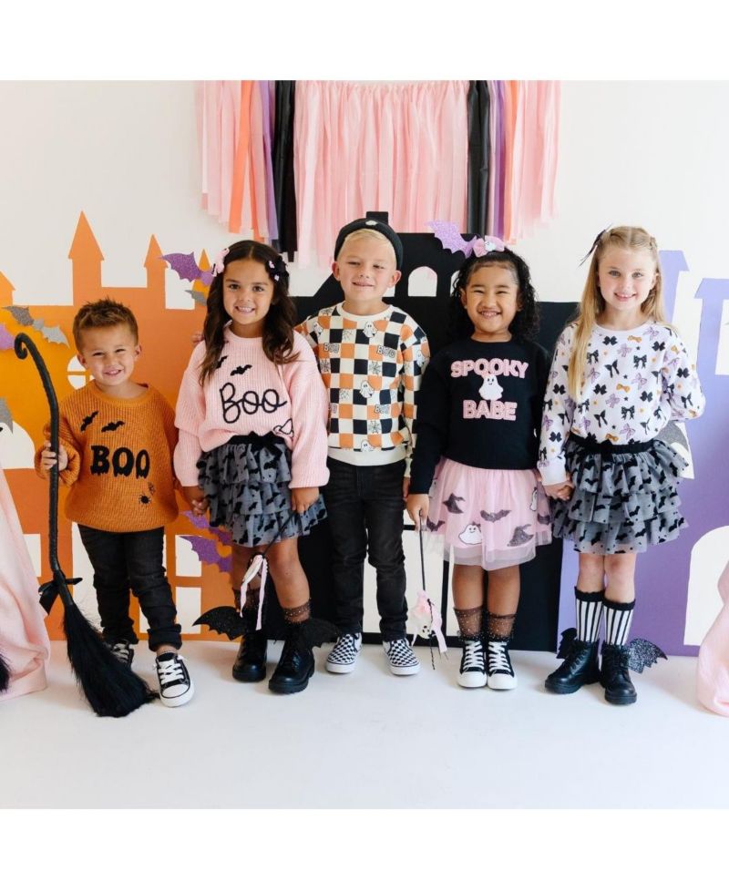 Little and Big Girls Spooky Babe Patch Halloween Sweatshirt