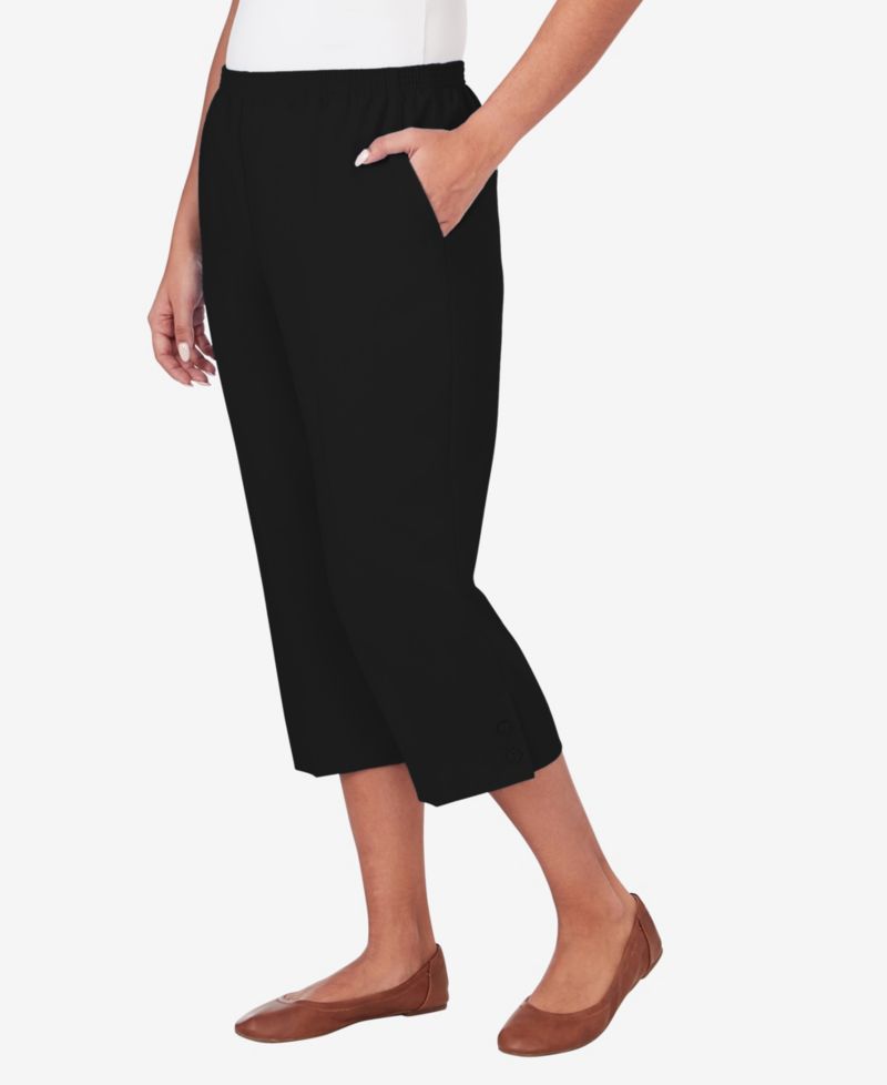 Petite Classic Button Hem Gathered Waistband Capri