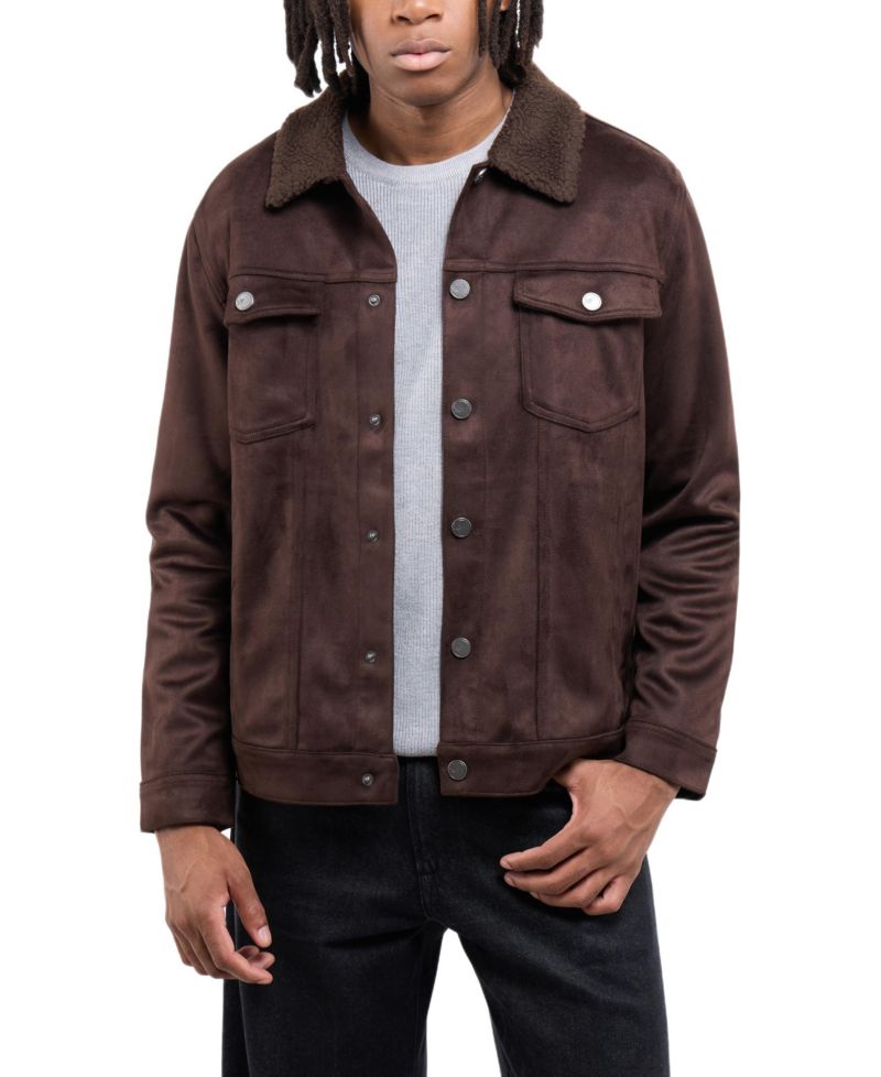 Men's Faux Suede Jacket With Faux Fur Collar