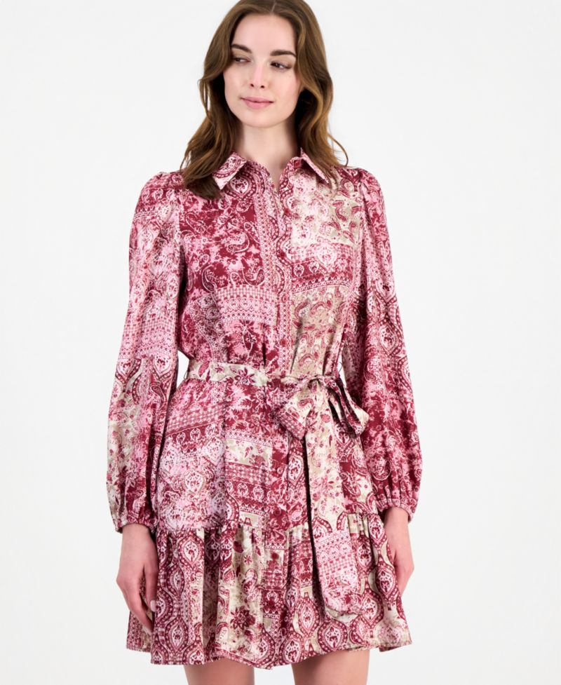 Women's Tiered Belted Shirt Dress