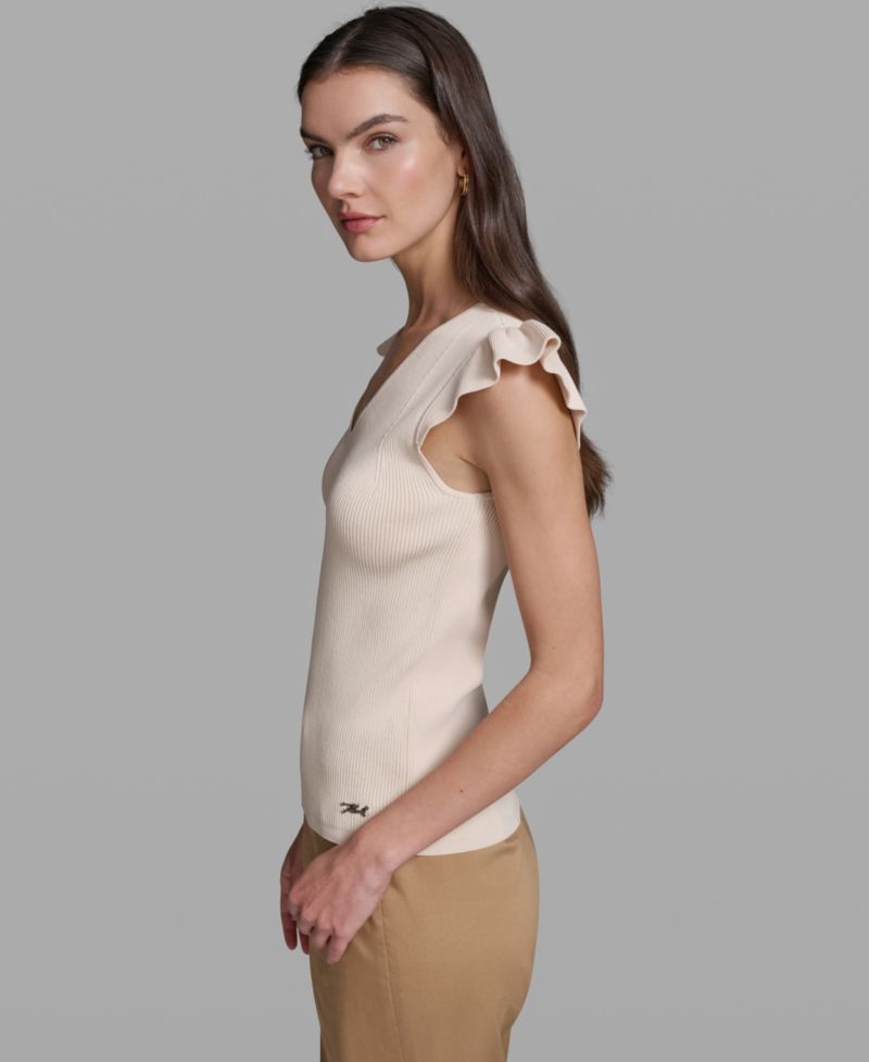 Women's V-Neck Flutter Cap-Sleeve Sweater