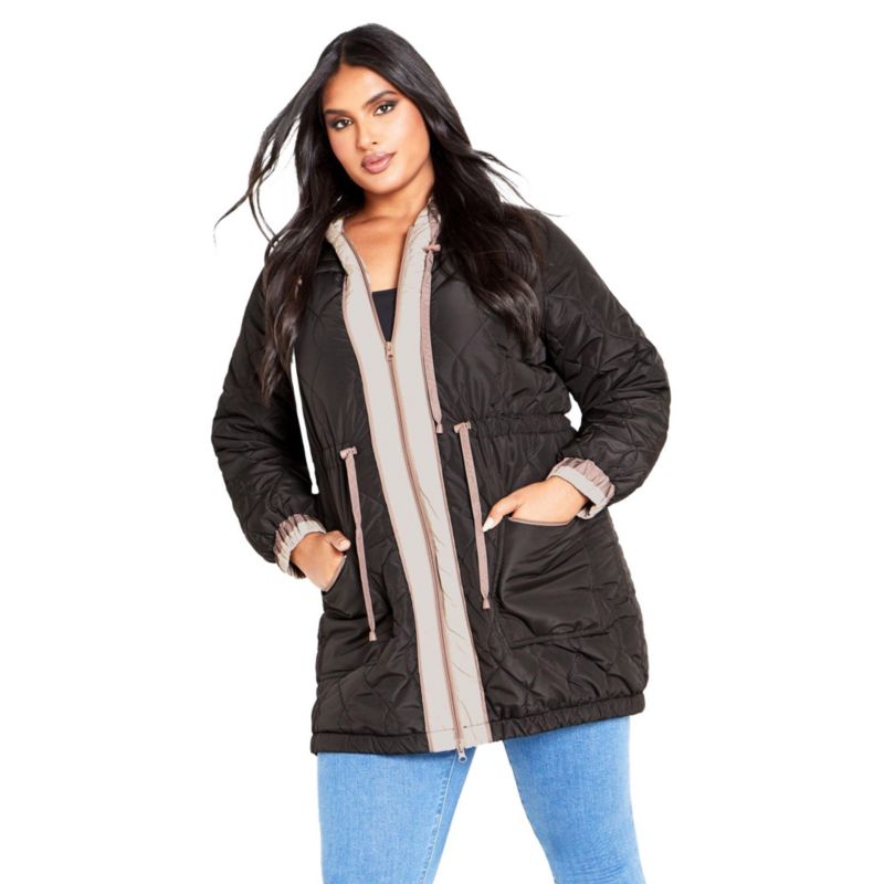Women's Plus Size Clio Quilt Padded Hooded Neck Coat