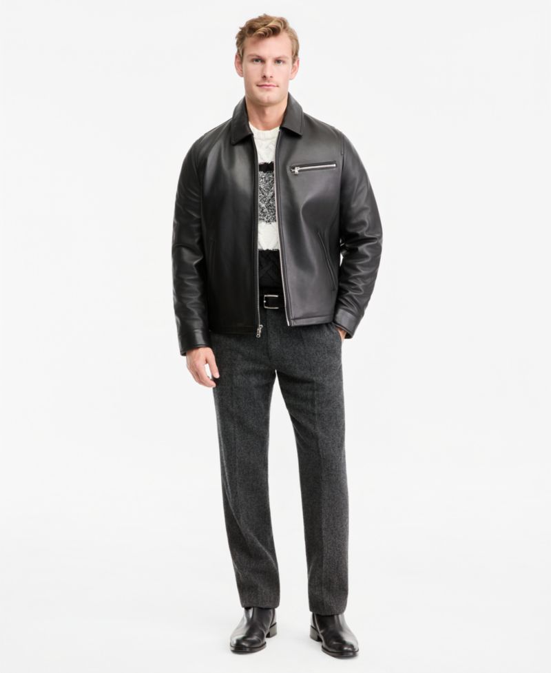Men's Genuine Leather Shirt Collar Jacket
