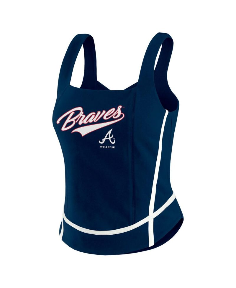 Women's Navy Atlanta Braves Square Neck Tank Top