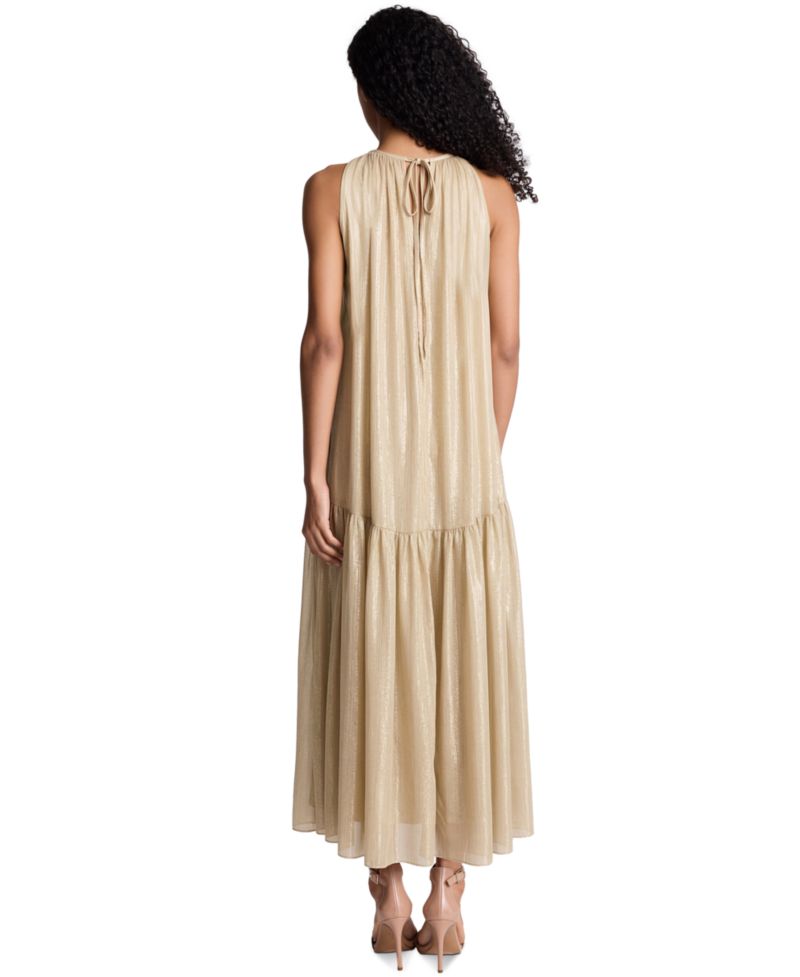 Women's Halter Tiered Metallic-Foil Maxi Dress