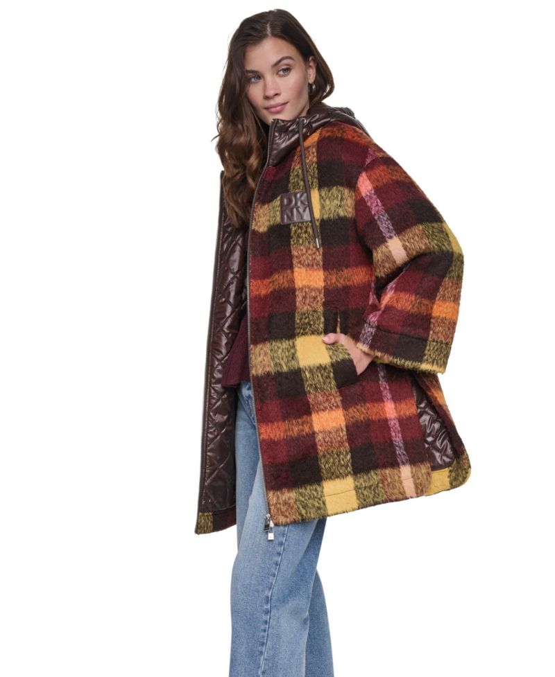 Women's Plaid Quilted-Hood Jacket