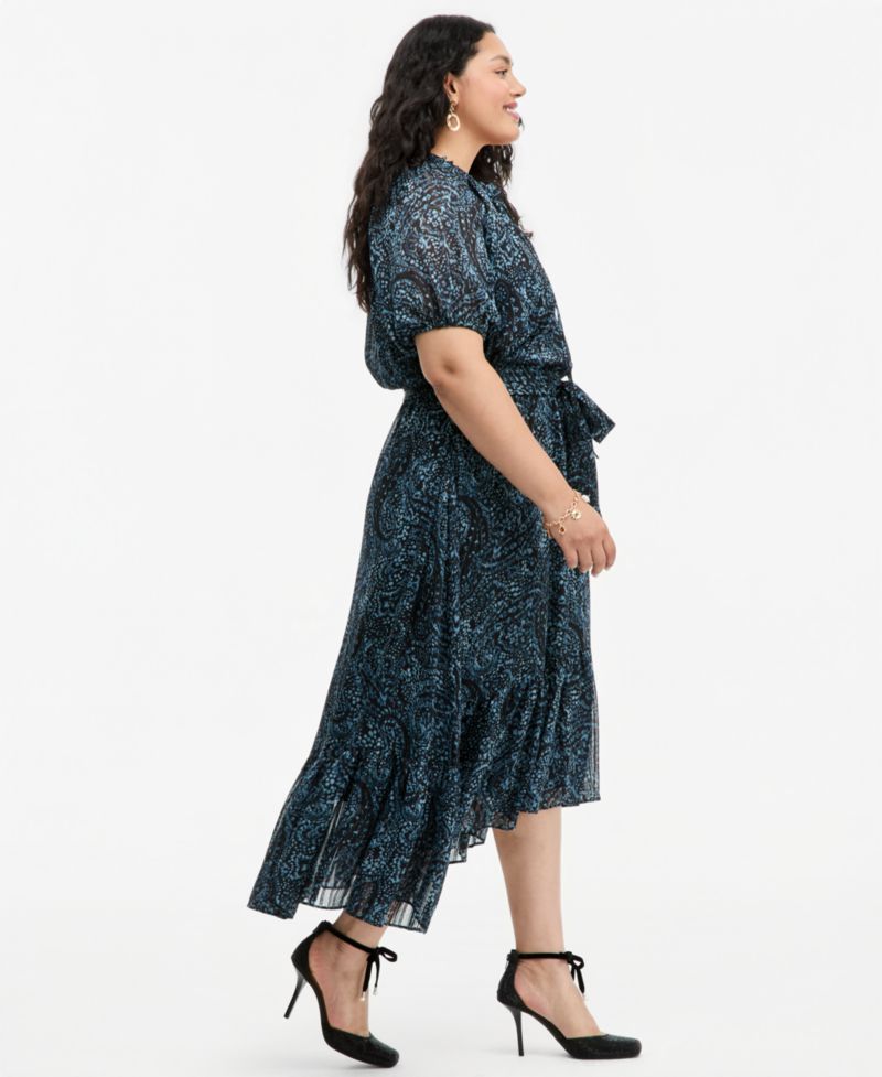 I.N.C. Plus Size Paisley Metallic High-Low Dress