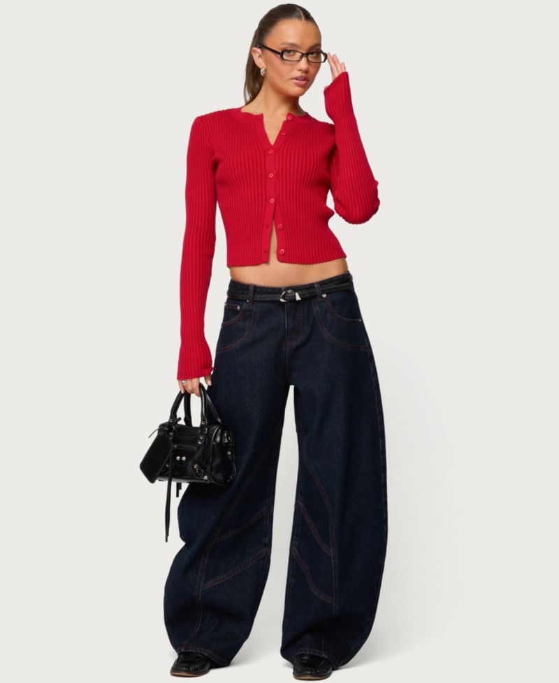 Women's Double Pocket Low Rise Barrel Leg Jeans