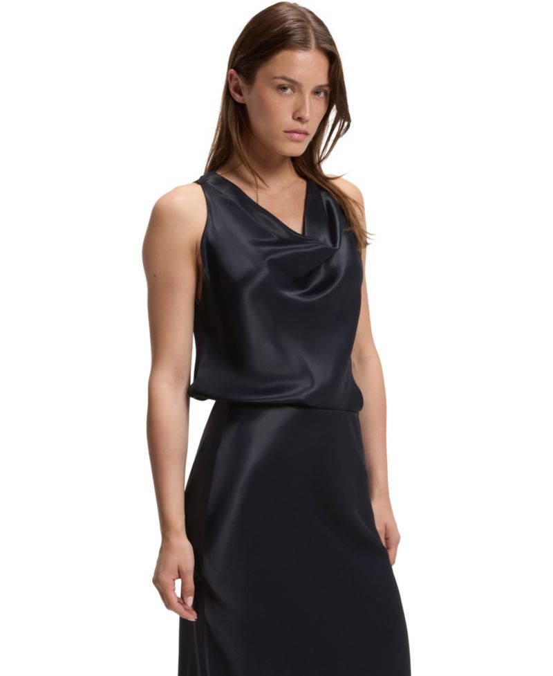 BOSS by Women's Satin Cowl-Neck Sleeveless Blouse