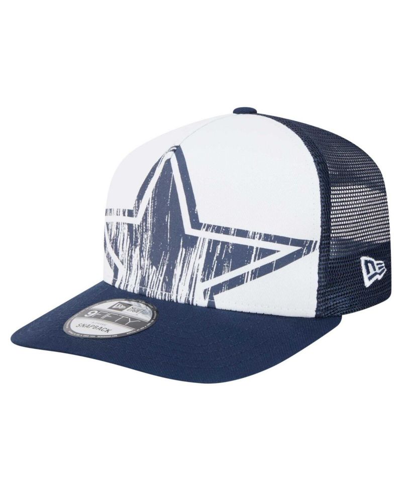 Men's White/Navy Dallas Cowboys Distressed 9FIFTY A-Frame Snapback Hat