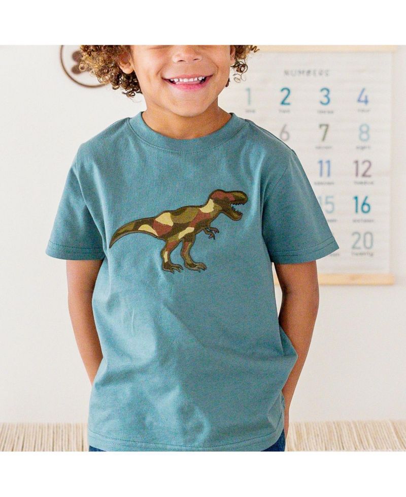 Big Boys Camo Dino Patch Short Sleeve T-Shirt