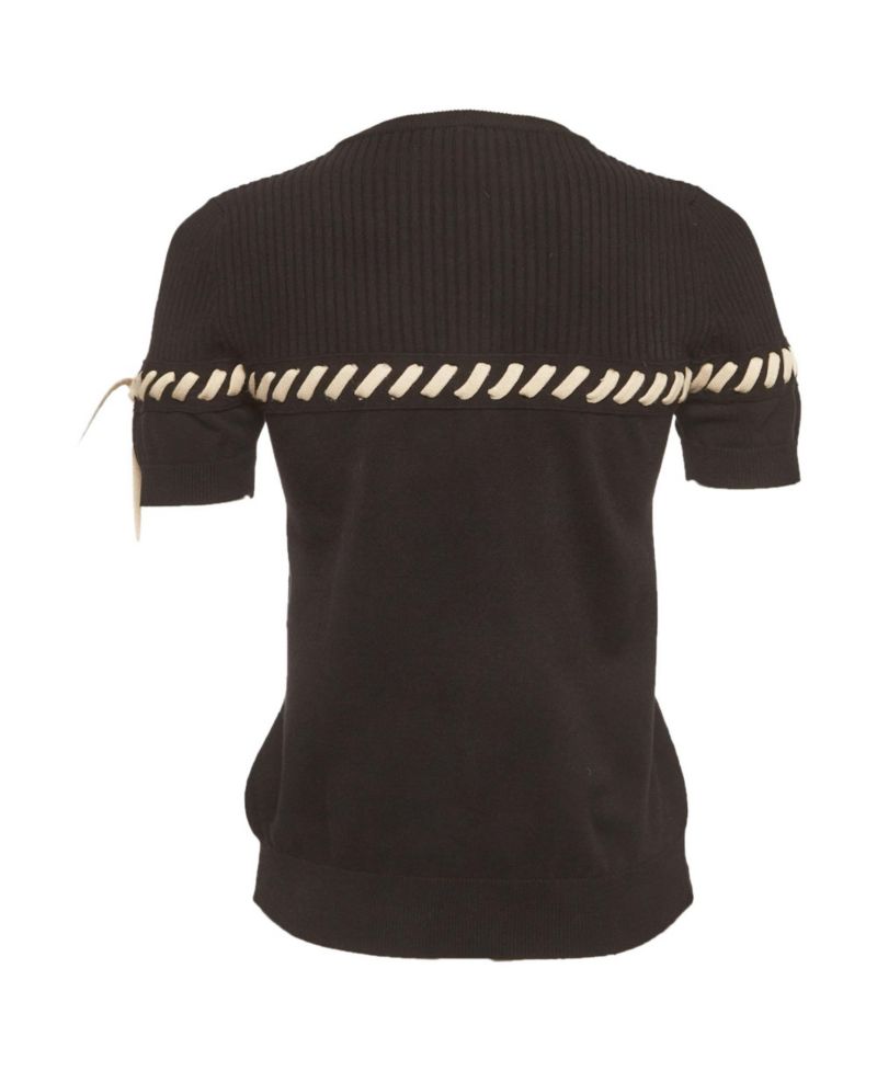 Women's Rib Knit Lace-Up Short Sleeve Top