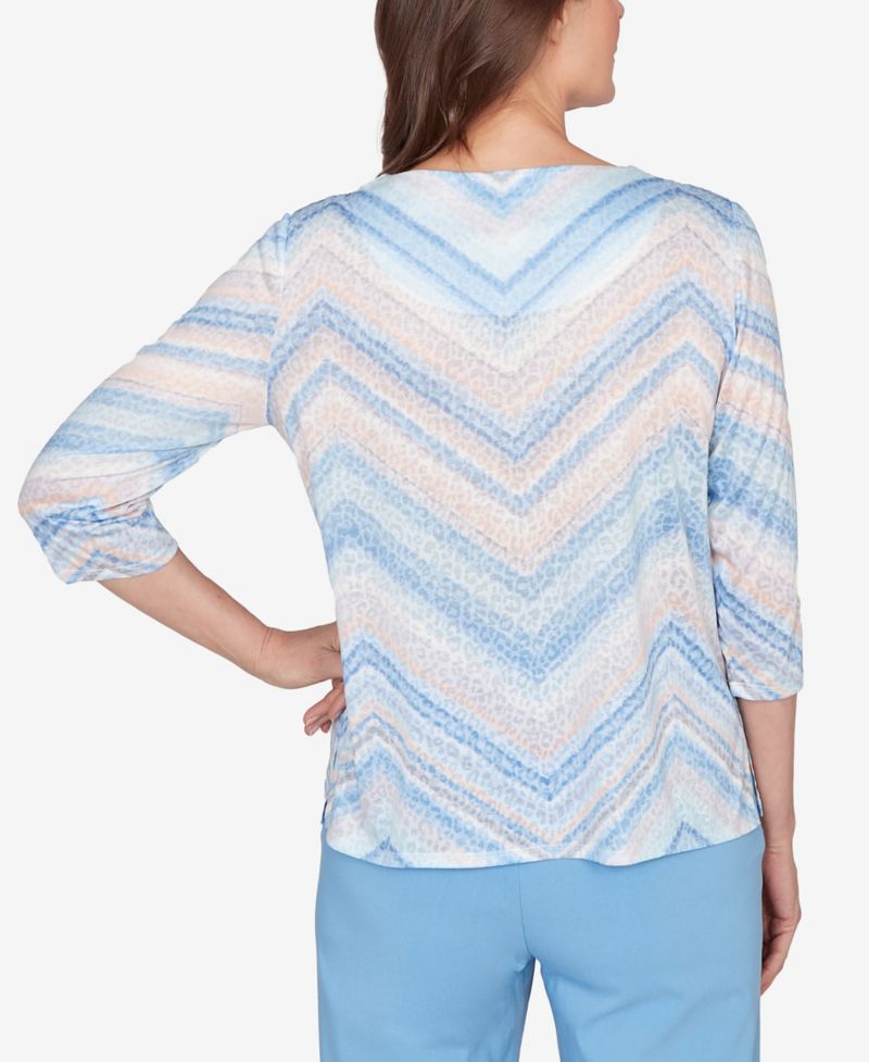 Petite St. Augustine Chevron Print Lace Trim Crew Neck Top