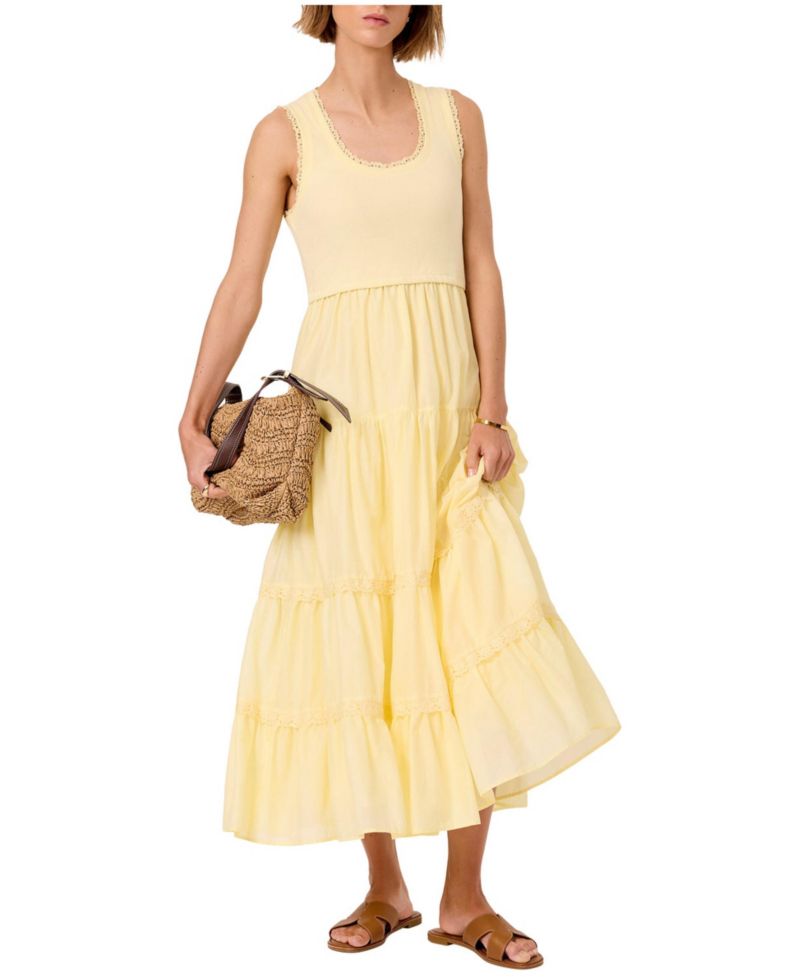 Women's Crochet Trim Tiered Sleeveless Dress