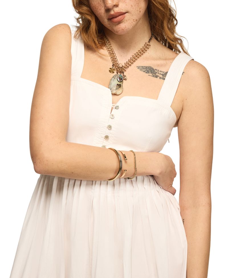 Women's Poplin Pintuck Square Neck Maxi Dress