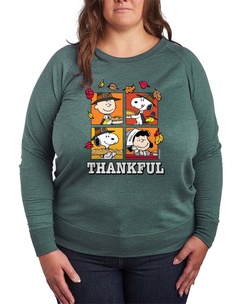 Plus Size Peanuts Gang Fall Thankful French Terry Long Sleeve T-Shirt