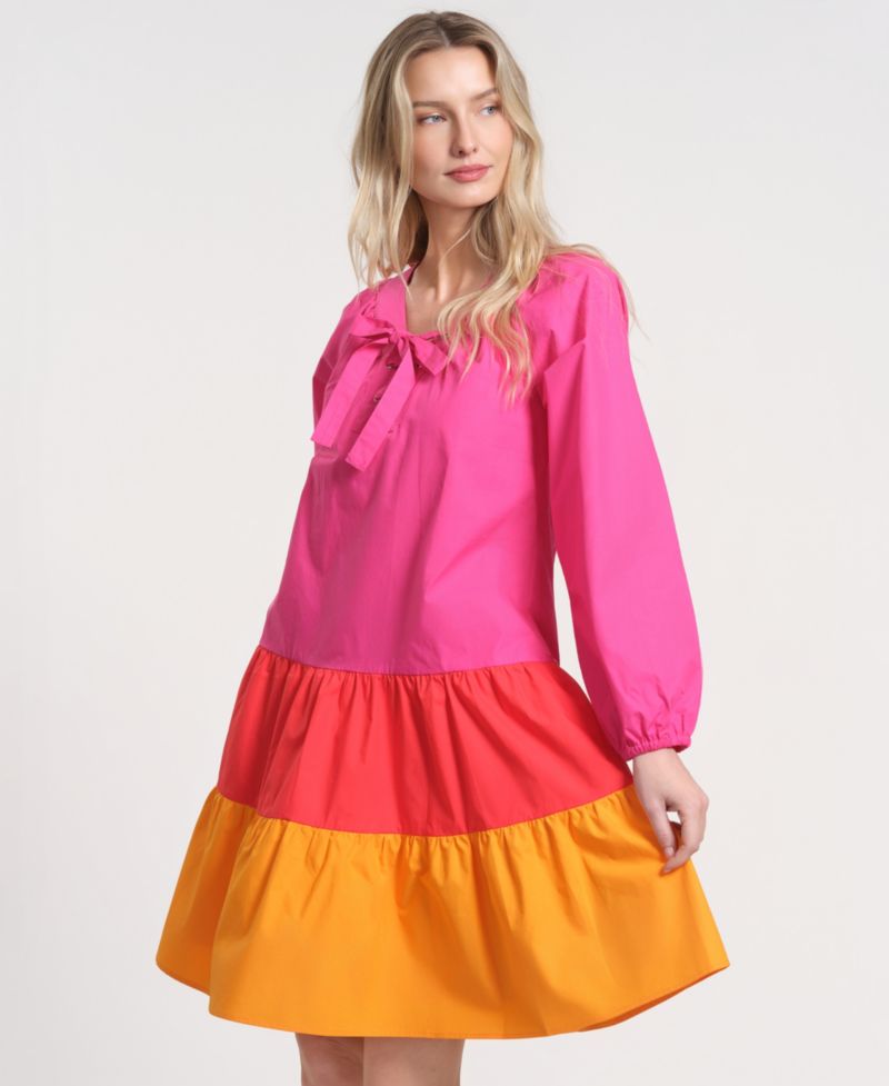 Women's Long-Sleeve Tiered Midi Dress