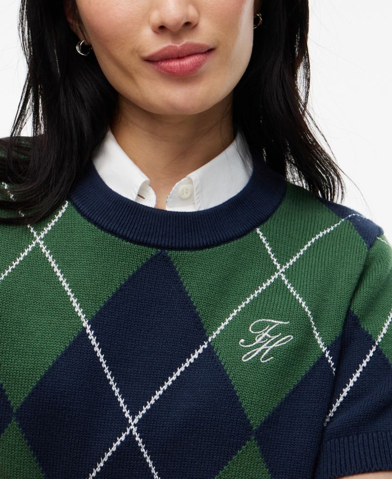 Women's Tartan Argyle Short-Sleeve Sweater