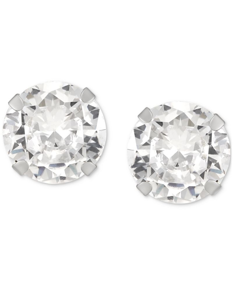 Cubic Zirconia Round Stud Earrings in 14k Gold or 14k White Gold