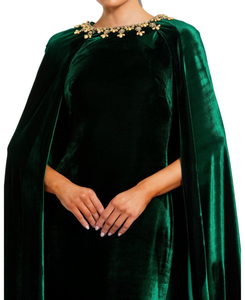 Women's Embellished Velvet Cape Gown