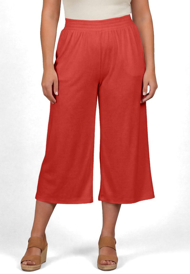 Women's Knit Gauze Smocked Wide-Leg Crop