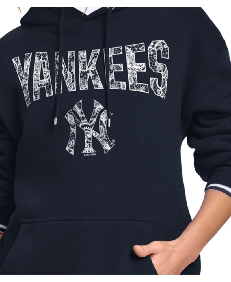 Women's Navy New York Yankees Lace Team Lockup Fleece Hoodie