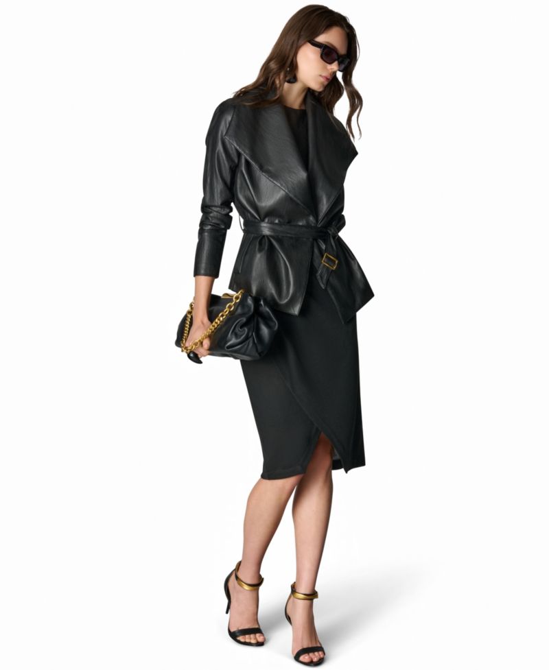 Women's Mixed Media Belted Wrap Jacket
