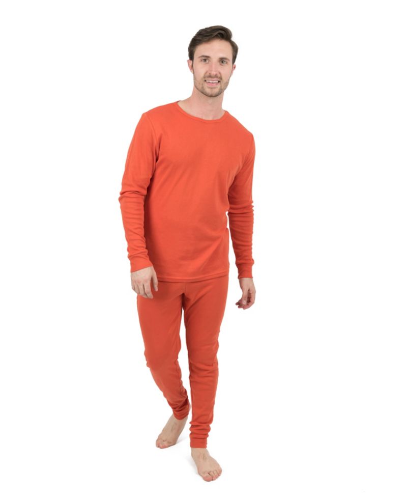 Mens Matching Family Two Piece Cotton Long Sleeve Shirt and Pants Solid Color Pajamas