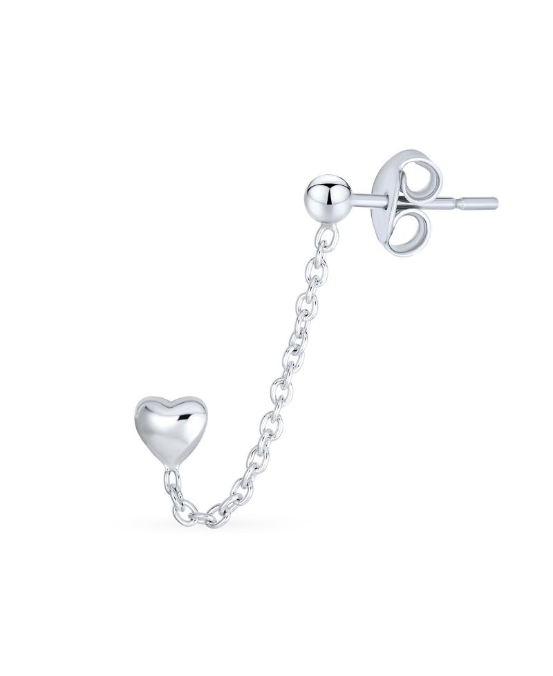 Double Piercing Infinity Heart Ear Cuff Chain Stud Earrings Sterling Silver