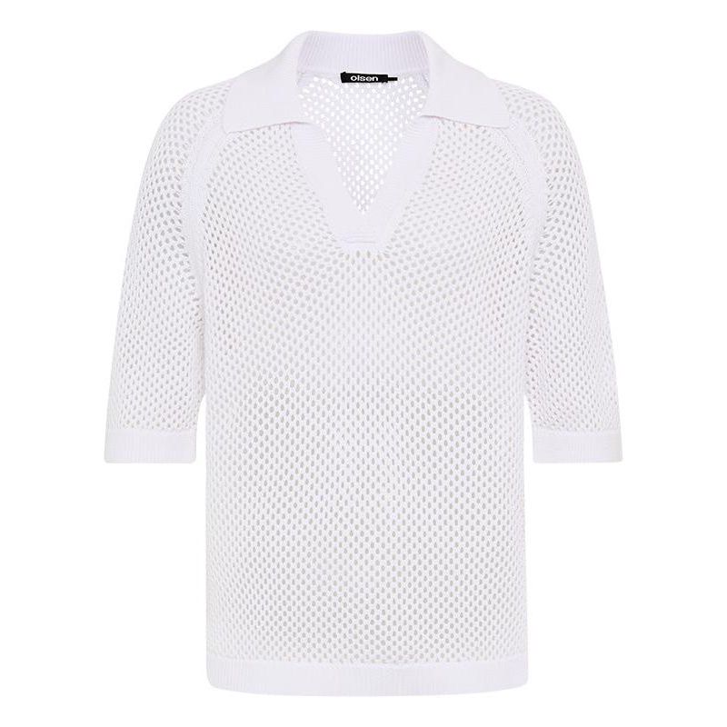 Women's Ajour Knit Polo Sweater