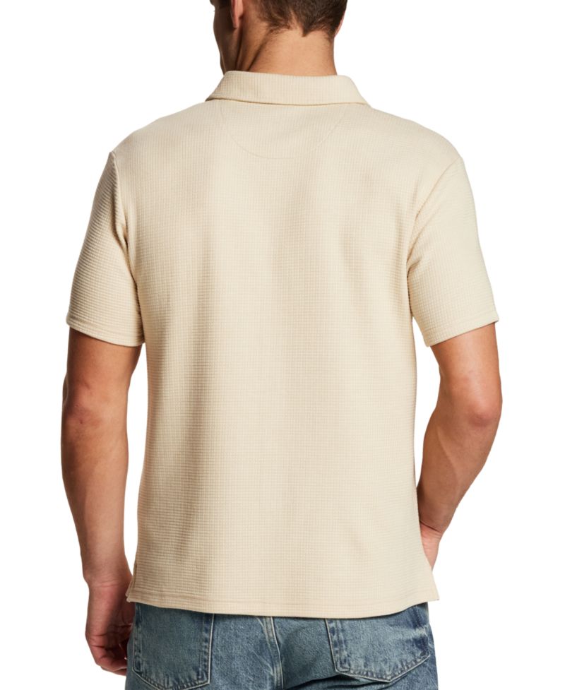 Men's Solid Waffle Coat Front Short-Sleeve Shirt