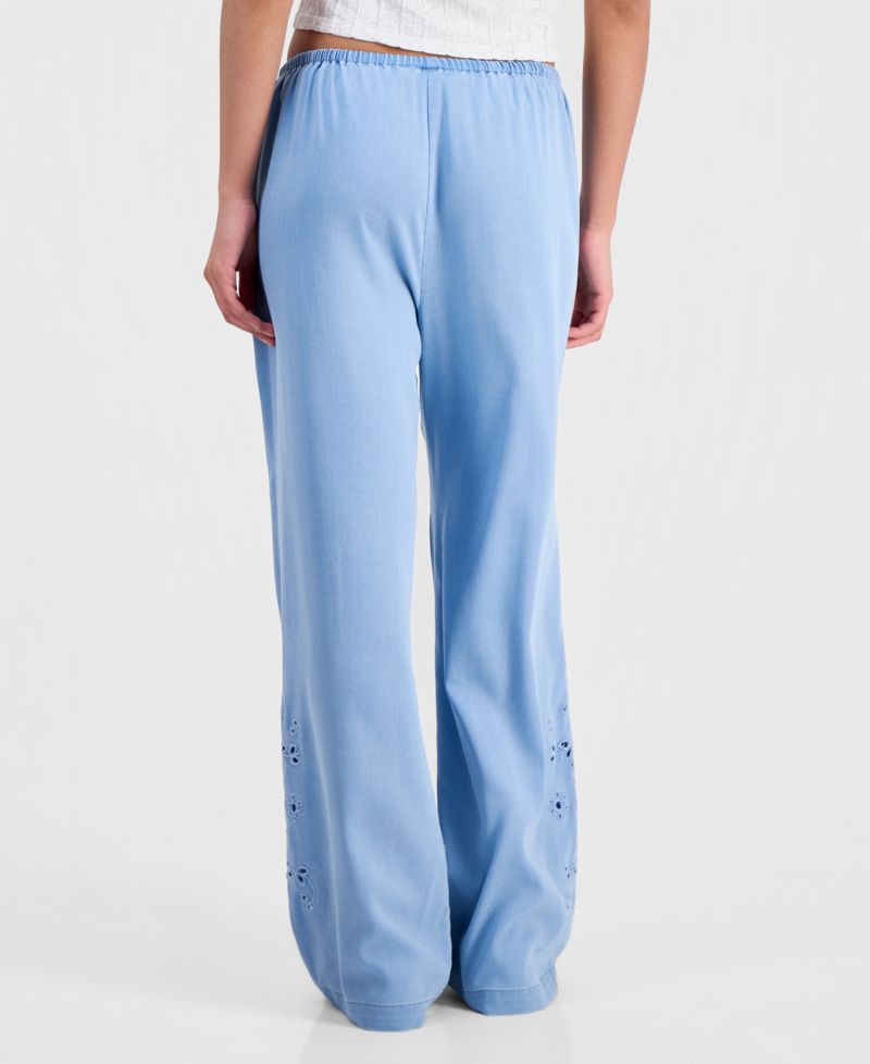 Juniors' Chambray Eyelet-Hem Drawstring Pants