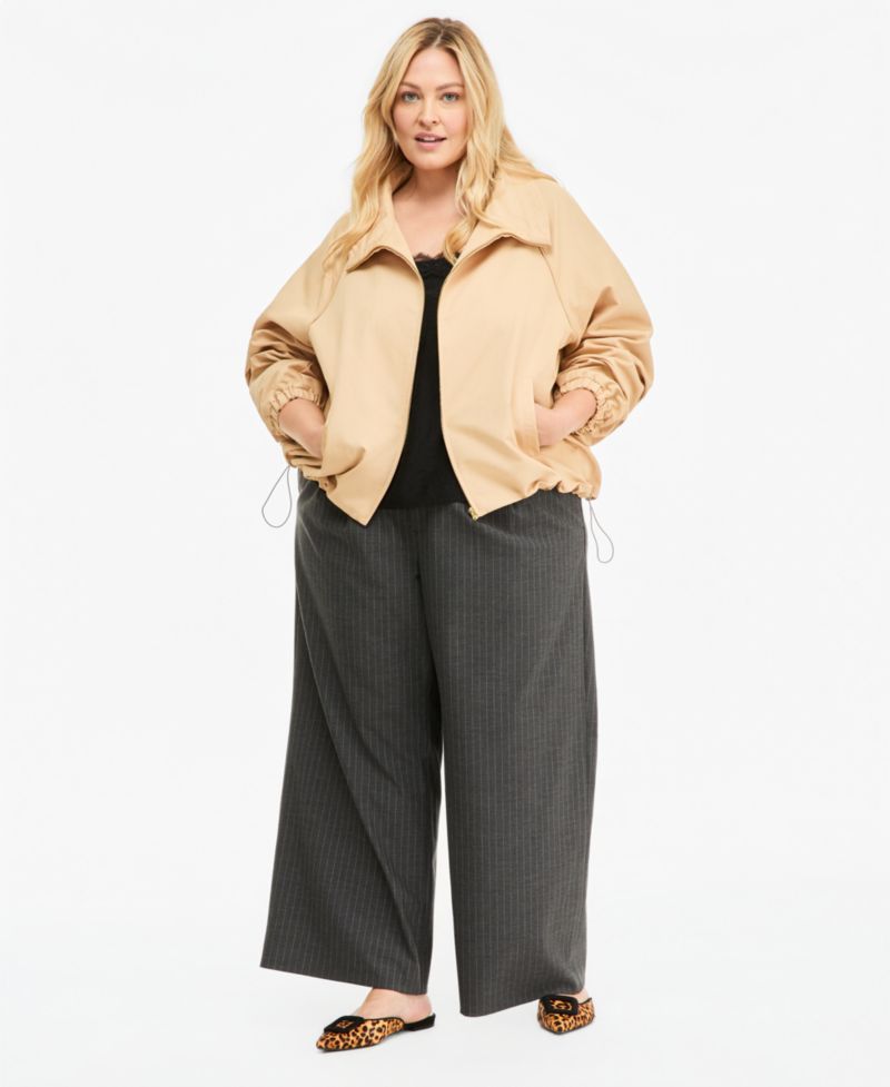 Trendy Plus Size Drawstring-Hem Utility Jacket