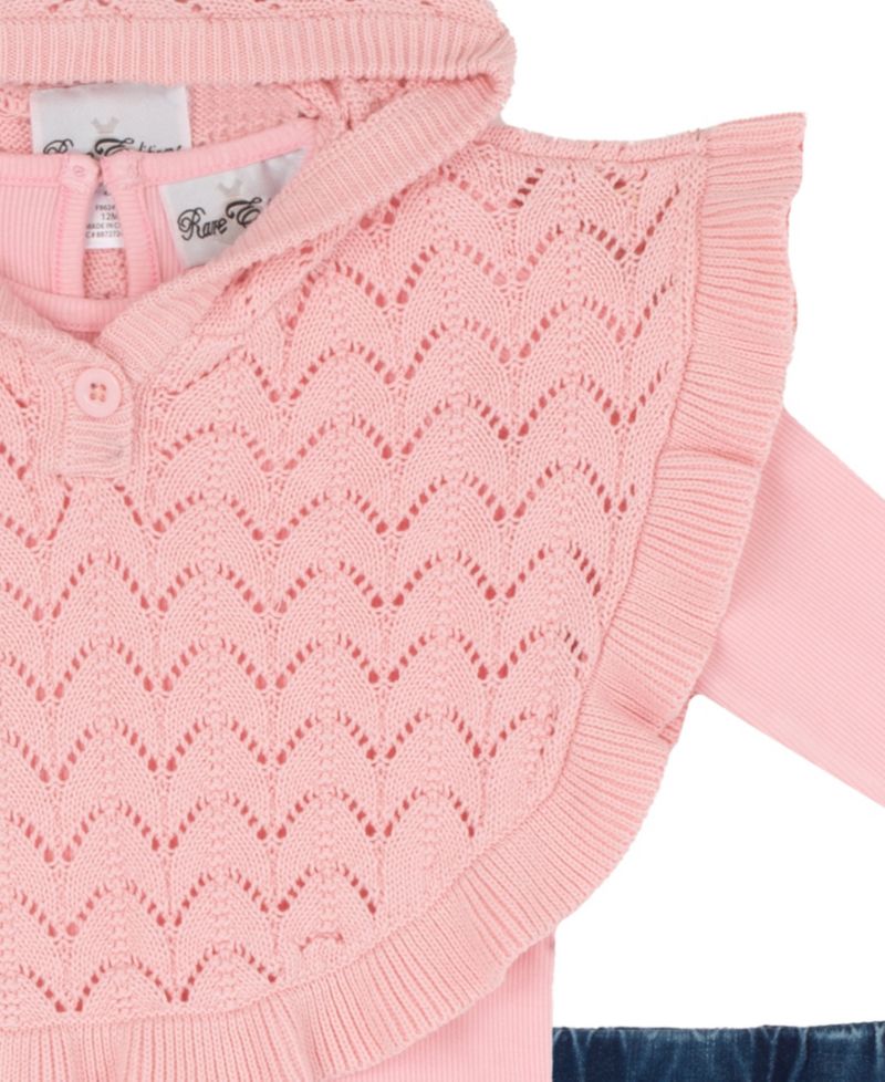 Baby Girls' Poncho Long-Sleeve Sweater and Denim Pants, 2-Piece Set