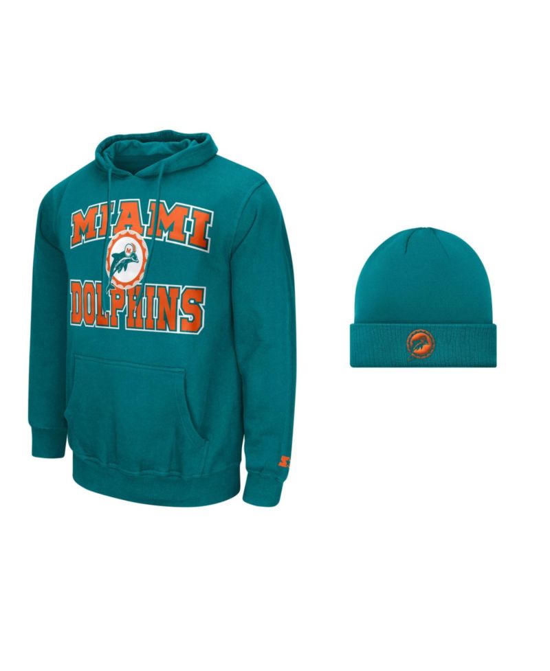 Men's Aqua Miami Dolphins Hoodie and Cuffed Knit Hat Combo Pack