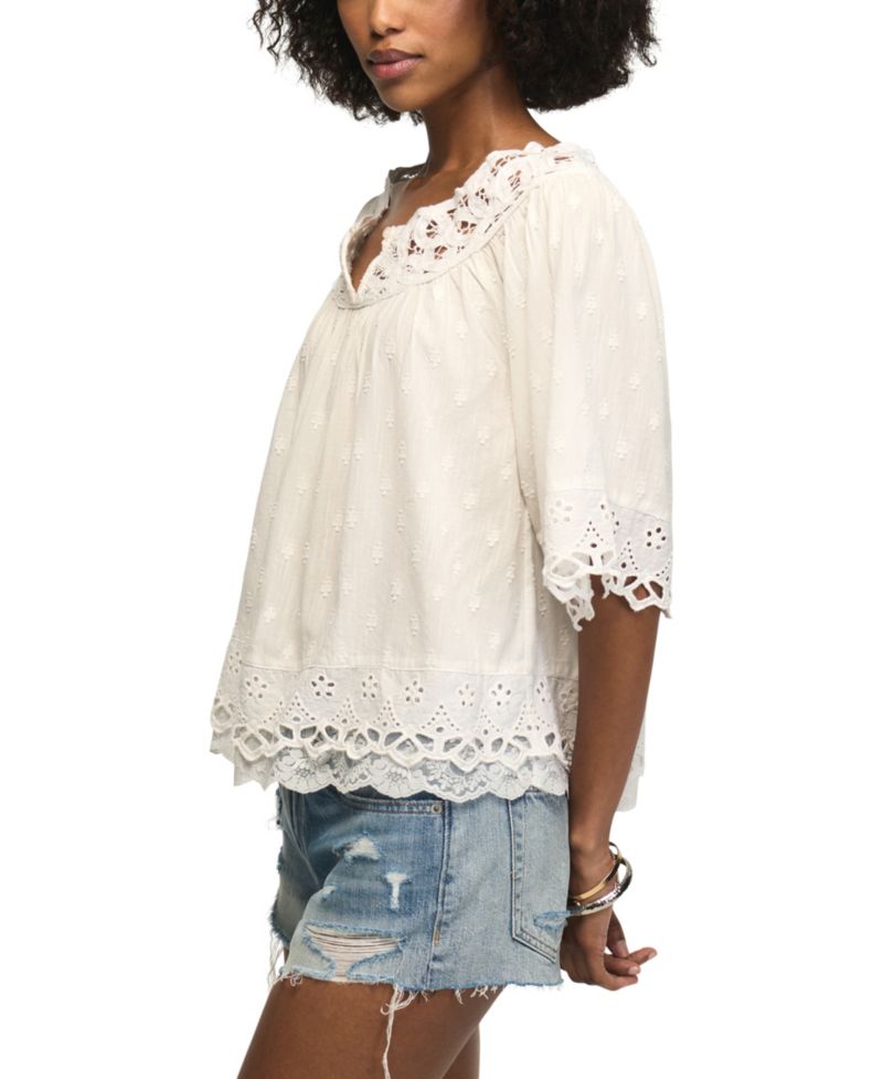 Women's Notch-Neck Lace Detail Top