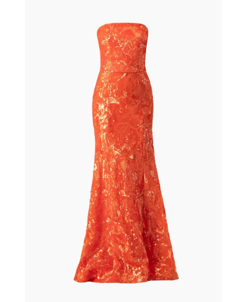 Women's Strapless Sequin Floral Gown